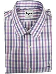 Purple Grey Check Shirt, Rounded Collar, Rounded Cuff