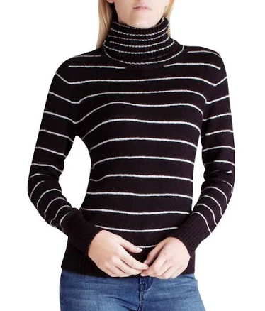 Combo Striped Long Sleeve Turtleneck Sweater In Black