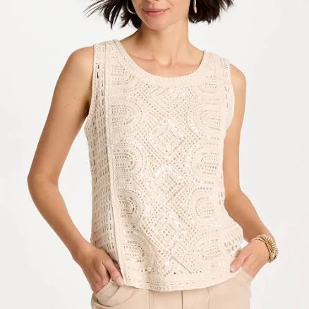 Chico's Women's Crochet Sequin Tank