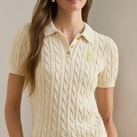 Ralph Lauren Women's Cable-Knit Cotton Polo Sweater