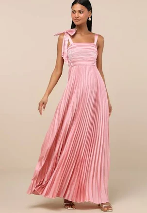 Lulus Satin Pleated Sleeveless Bow Maxi Dress