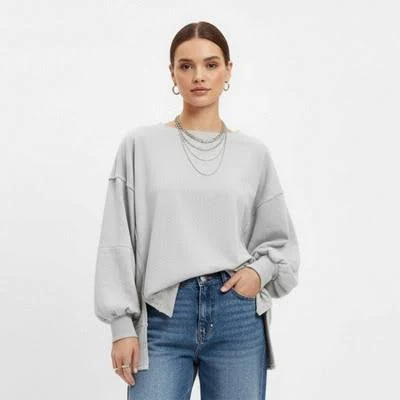 Cherie Code Women's Slouchy Crewneck Sweatshirt with Side Slit