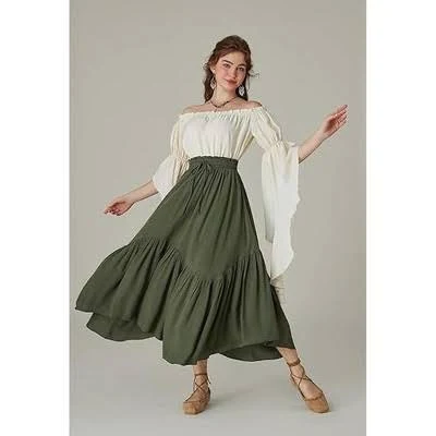 Women's High Waist Renaissance Maxi Skirt with Pockets