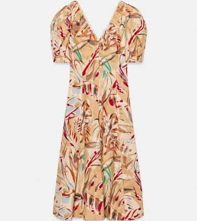 Woman Zara Balloon Sleeve Printed Midi Dress