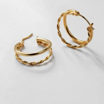 TATIANA Twirl Round Two Line Hoop Earrings