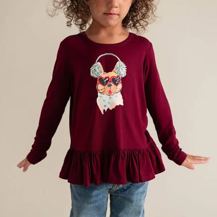 Posh Peanut Girl's Chill Frenchie Ruffled Top