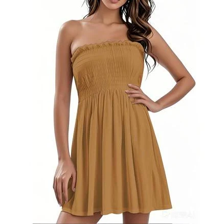 Women's Casual Strapless Sleeveless Tube Top Dress