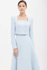 Wool Silk Square Neckline Crop Jacket