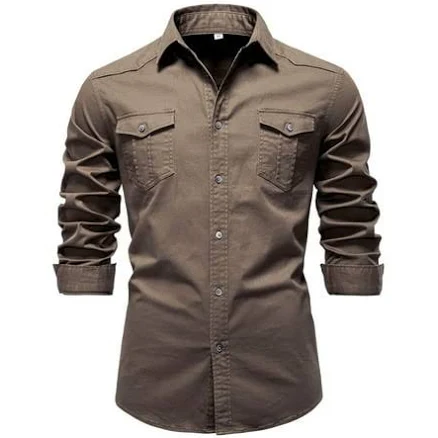 Men's Slim Fit Military Double Pocket Shirt