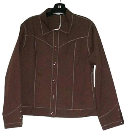 Brown Light Weight Short Jacket White Stitch Trim Size Small
