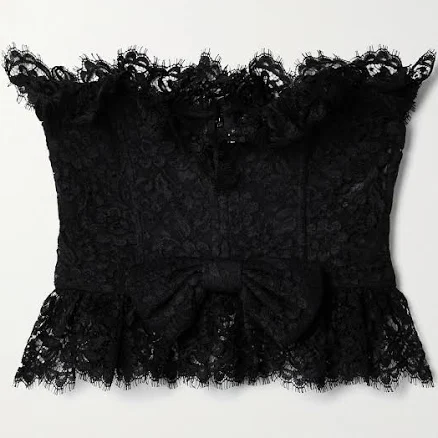 Alessandra Rich Strapless Bow-embellished Lace Bustier Top