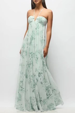 Dessy Collection Women's Lilith Floral Chiffon Halter Maxi Dress
