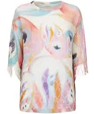 Etro Printed Jumper with Fringe in Beige, Size 42