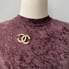CHANEL Vintage Crystal Logo Brooch