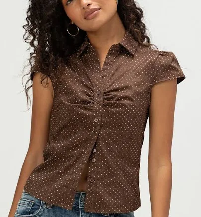 Love Tree Women's Polka Dot Button Up Shirt