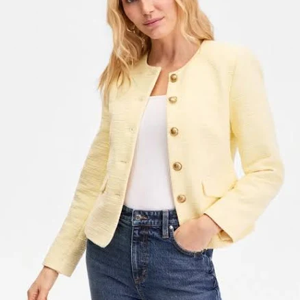 Women's Collarless Cotton Tweed Jacket, Macy's Exclusive In Yellow