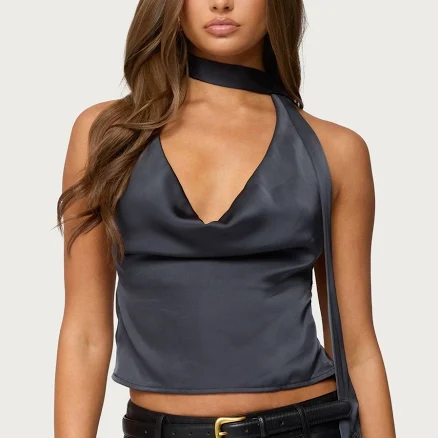 Edikted Women's Satin Cowl Neck Scarf Top