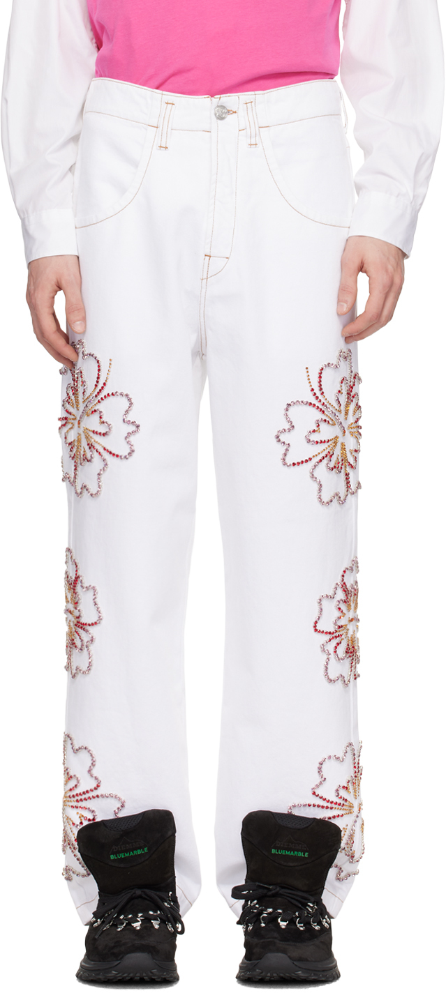 White Embroidered Jeans