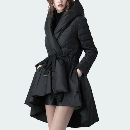 Women's Asymmetric Duck Down Coat Slim Jacket V-neck Outwear Puffer