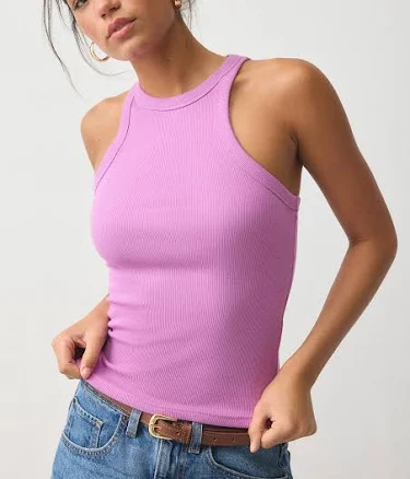 BDG Women's Off-Duty Ribbed High Neck Cotton Tank Top