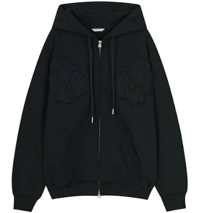 TYPESERVICE Flower Appliqué Zip Hoodie