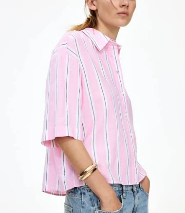 H&M Ladies Oversized Linen-Blend Shirt