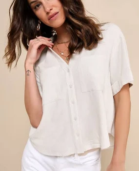 Lulus Linen Collared Button-Up Top
