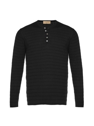 Cotton Textured Henley Neck Knit