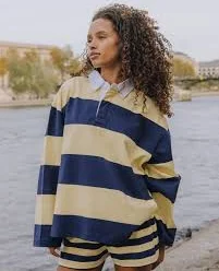 Rugby Tee - Butter + Navy Stripe