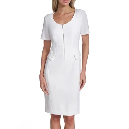 Calvin Klein Women's Scoop Neck Scuba Crepe Zip Front Sheath Dress