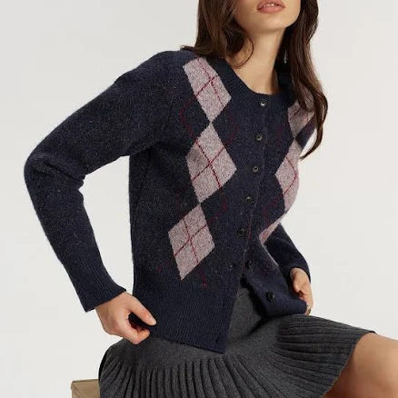 Argyle Jacquard Wool Blend Cardigan