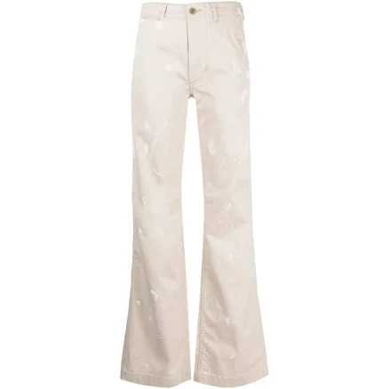 R13 - paint-splatter flared trousers - women - Cotton - 25 - Neutrals