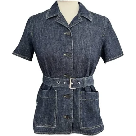 DIOR Women's Short-Sleeved Belted Cotton Denim Jacket