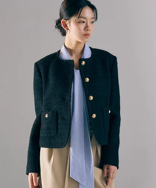 SQUARE-NECK TWEED JK (BLACK)