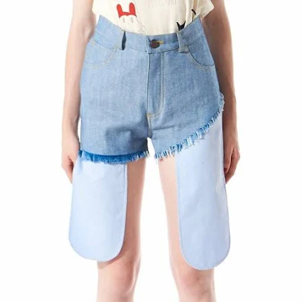 H. Lorenzo Asymmetric Raw Denim Shorts