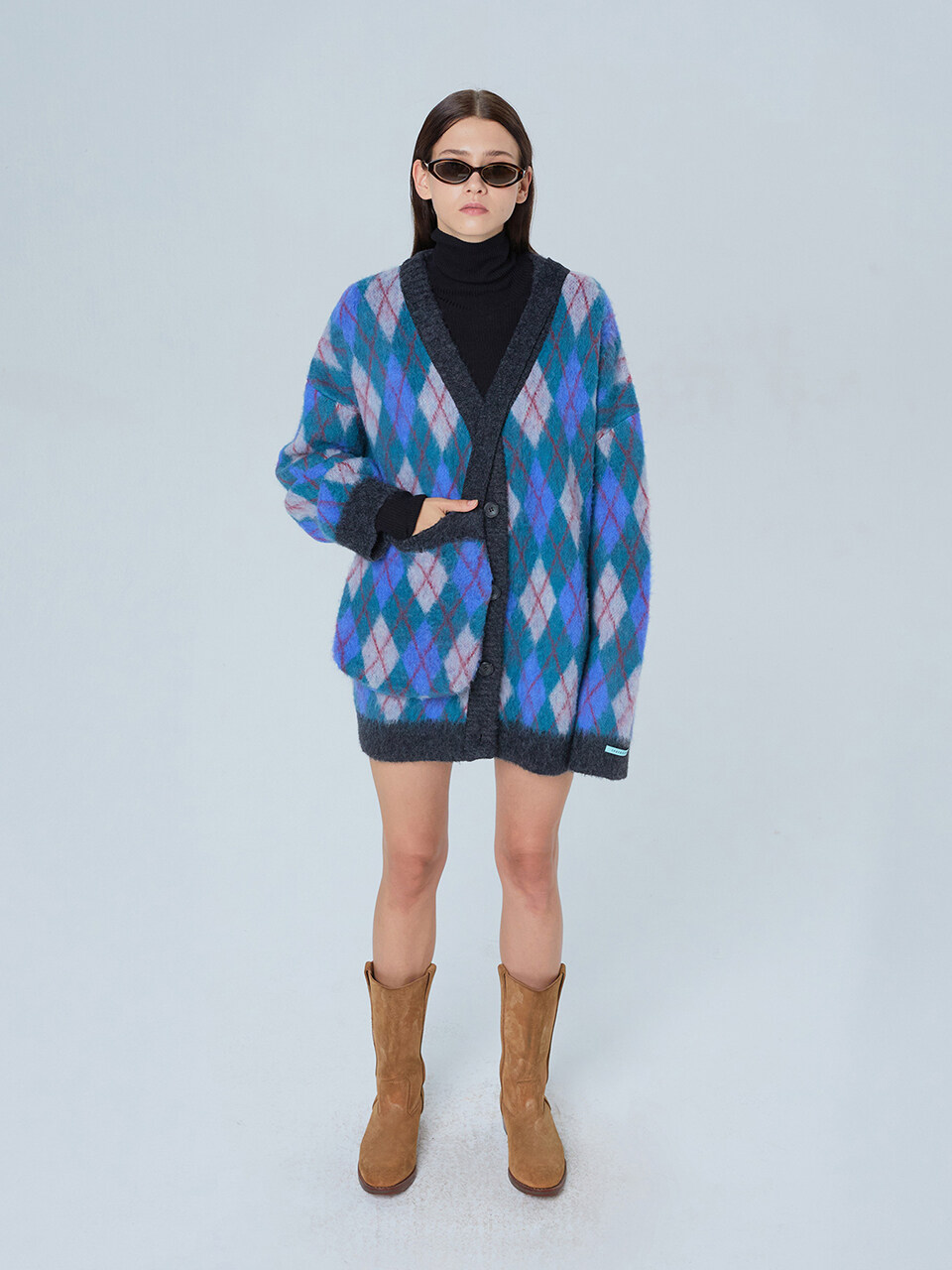 Brushed Jacquard Wool Cardigan (Green)