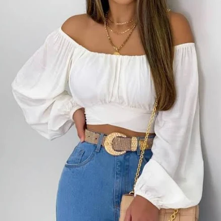HIDDENBRAND Straight-Neck Crop Top with Balloon Sleeves