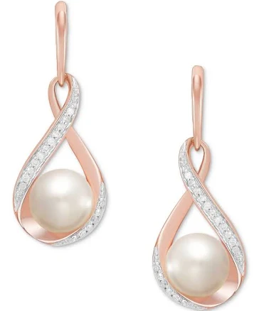 Macy's 14K Gold Cultured Freshwater Pearl and Diamond Earrings