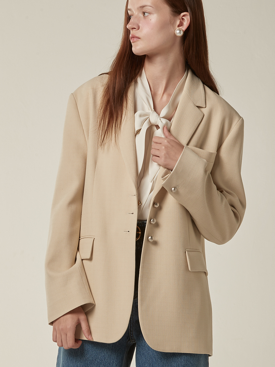 Oversized Button Point Single Jacket