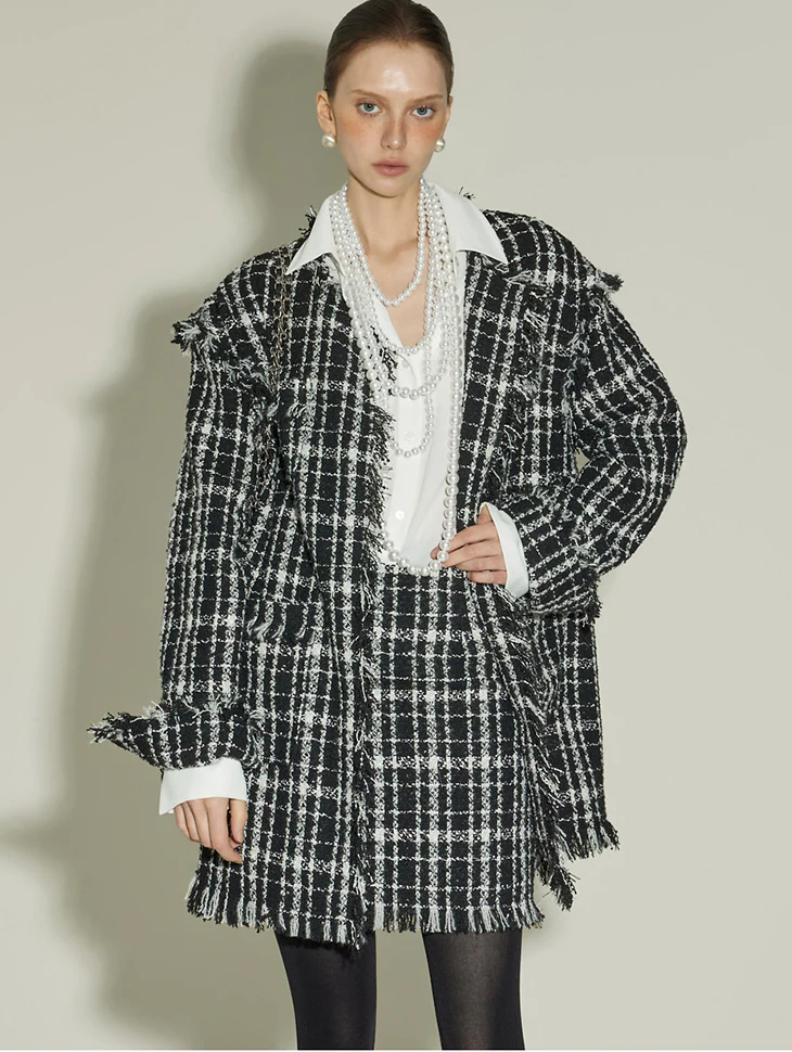 Tweed Fringe Slim Single Jacket