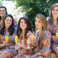 Gray Floral Posy Set of Bridesmaids Robes