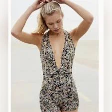 Free People FP Eden Performance One Piece Black Combo Neon Ditsy size XS