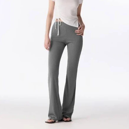 MUSINSA Women's Vertical Texture Jersey Pants with Side Button