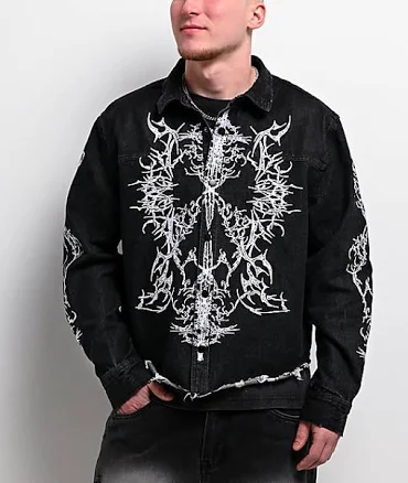 Vitriol Destroyed Denim Long Sleeve Button Up Crop Shirt