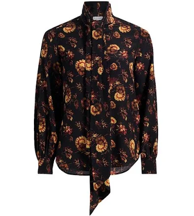 Burberry Women's Lina Floral Silk Tie-Neck Shirt