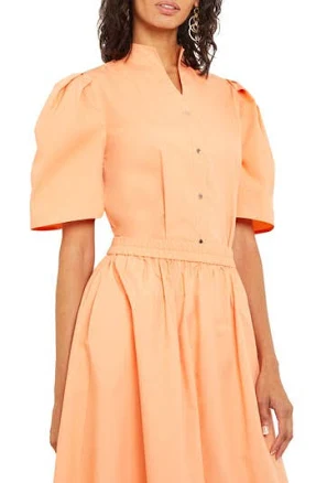 Misook Puff Sleeve Front Button Shirt