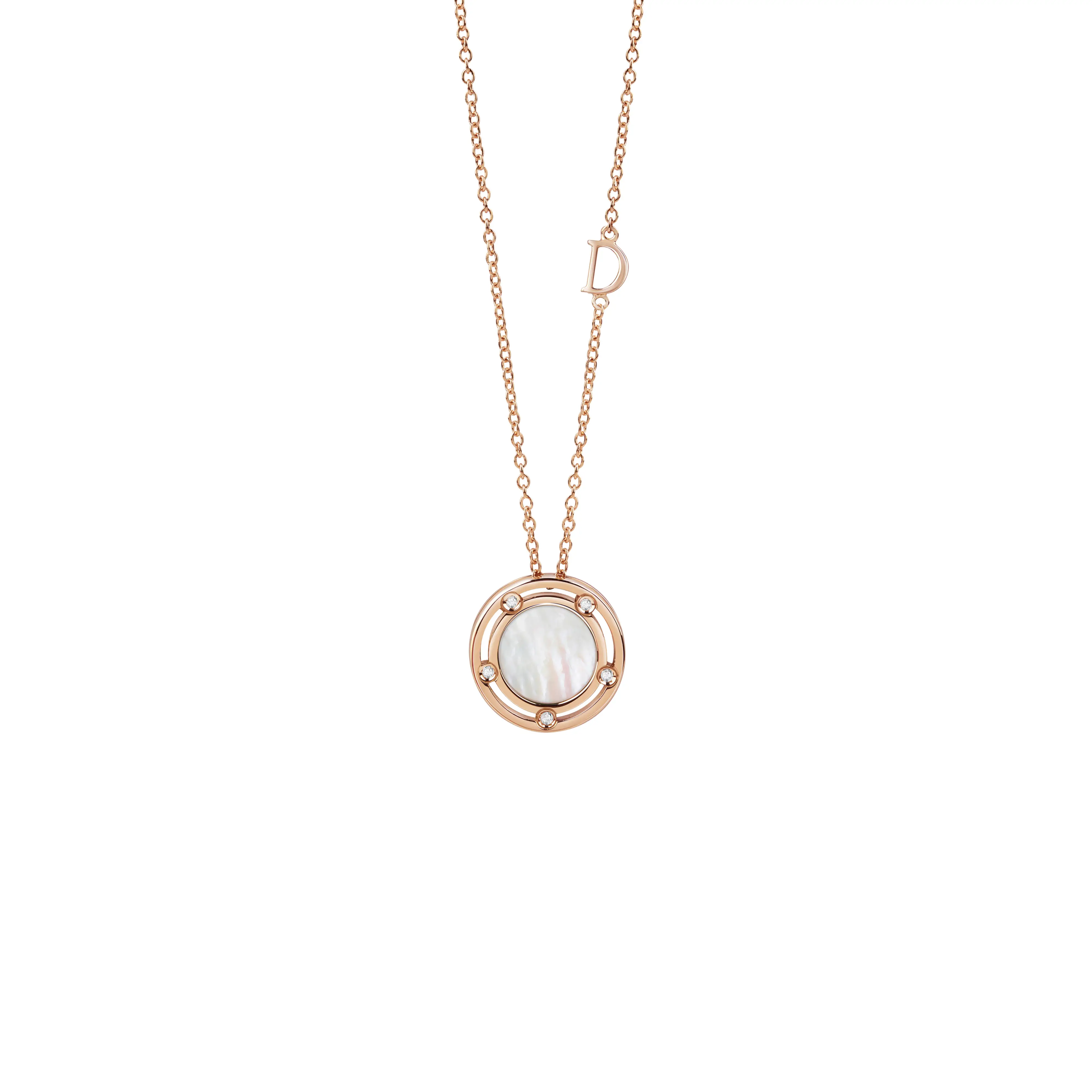 Pink gold, mother of pearl and diamonds necklace