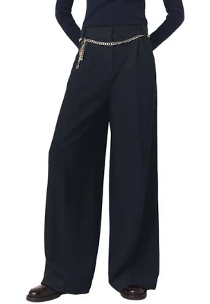 Maje Women's Wide-Leg Tweed Trousers with Chain-Belt