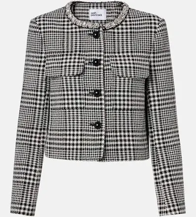 Self-Portrait Embellished houndstooth cropped jacket Women Black