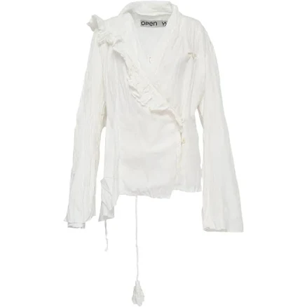 Open YY - unbalanced ruffled blouse - women - Cotton/Nylon - M - White